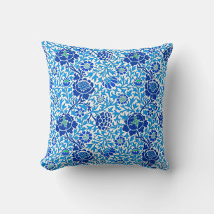 Coussin Jacobean Floral, Navy et Cerulean Blue