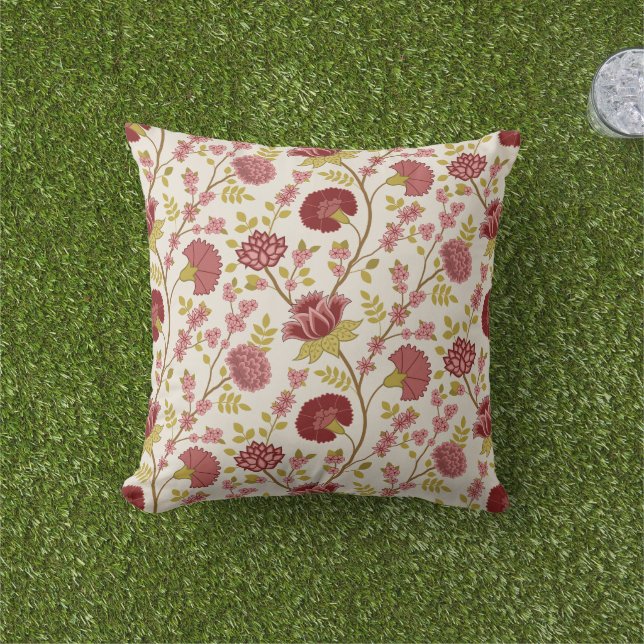 Coussin Jacobean Floral Pattern Rouge Rose Gold Crème (Herbe)