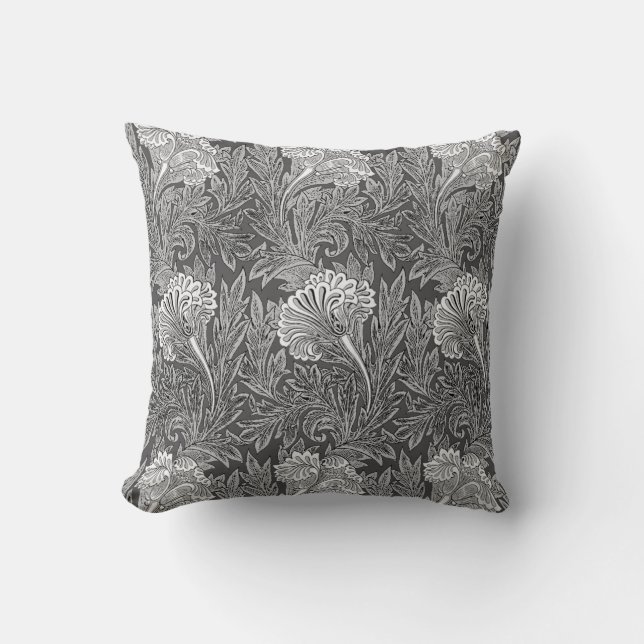 Coussin Jacobean Flower Damask, gris / gris / blanc (Recto)