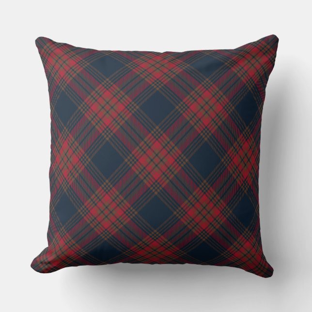 Coussin Jacquard bleu de la Marine rouge Tartan Plaid Moti (Recto)