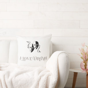 Coussin J'adore le drame, les masques de théâtre, les arts