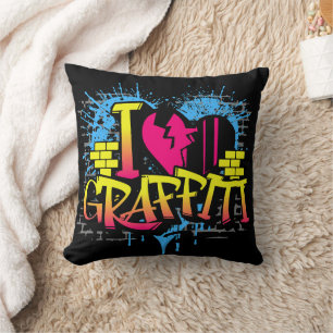 Coussin J'adore le graffiti – Art de rue urbain