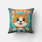 Coussin J'adore les animaux de compagnie chat mignon (Verso)