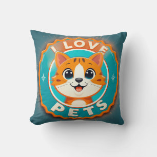 Coussin J'adore les animaux de compagnie chat mignon