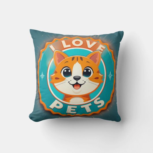 Coussin J'adore les animaux de compagnie chat mignon (Recto)