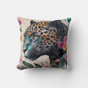 Coussin Jaguar Aquarelle Florale