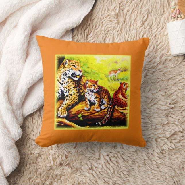 Coussin Jaguar Maman et Cubs Se détendre dans la jungle. C (Couverture)