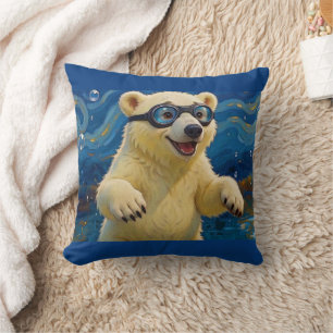 Coussin J'ai des bulles - Ourson polaire dans l'eau