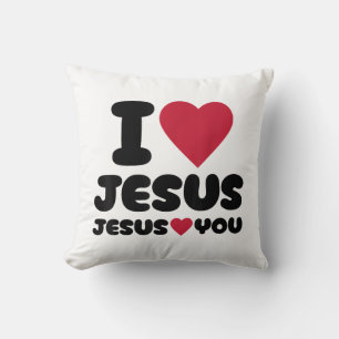 Coussin J'aime Jésus et Jésus t'aime chrétien