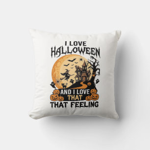 Coussin J'aime la maison hantée Halloween Sorcière de lune
