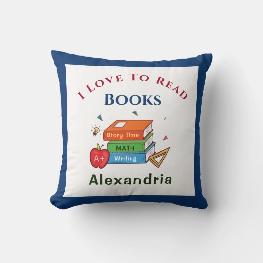 Coussin J'Aime Lire Des Livres Lecture Personnaliser (Recto)