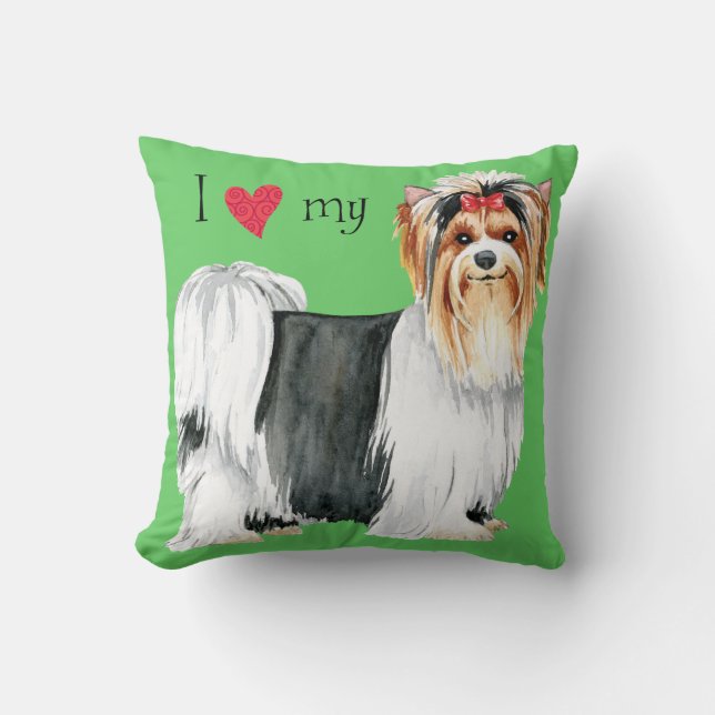 Coussin J'aime ma Biewer Terrier (Recto)