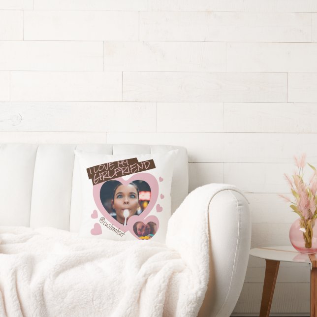 Coussin J'aime ma Girfriend rose brun photo y2k mignonne (Canapé)
