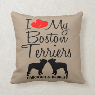Coussin J'Aime Mes Deux Chiens De Boston Terriers
