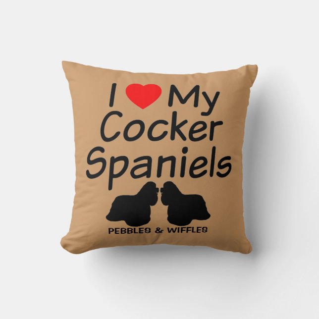 Coussin J'Aime Mes DEUX Chiens Espagnols Cocker (Recto)