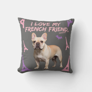Coussin J'aime mon ami français Bulldog français amateur d