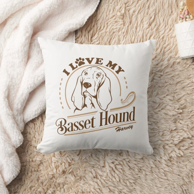 Coussin J'Aime Mon Basset Hound (Couverture)