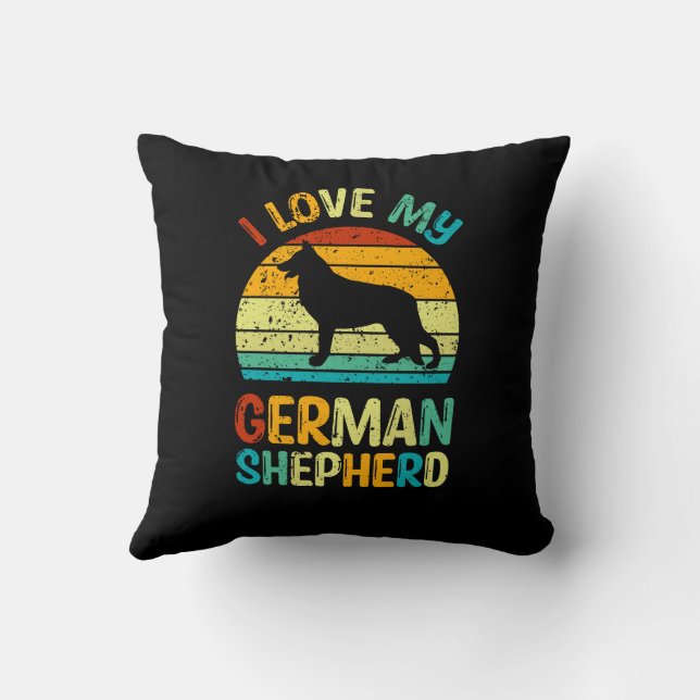 Coussin J'aime mon berger allemand Chien bleu Brown couche (Verso)