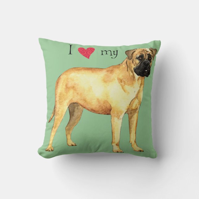 Coussin J'aime mon Bullmastiff (Recto)