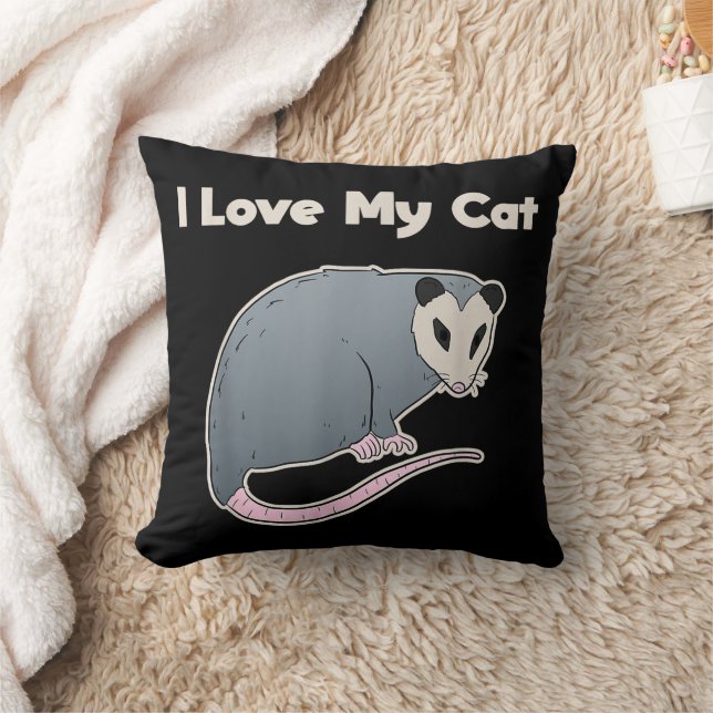 Coussin J'aime mon chat drôle opossum (Couverture)