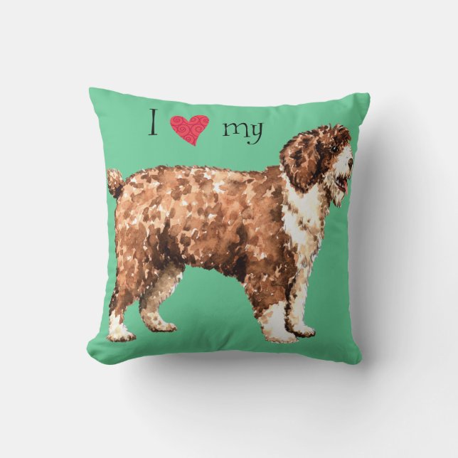 Coussin J'aime mon chien d'eau espagnol (Recto)