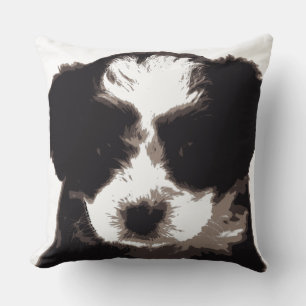 Coussin J'aime mon chien maltais chiot noir et blanc