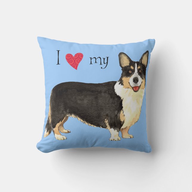 Coussin J'aime mon corgi de Gallois de cardigan (Recto)