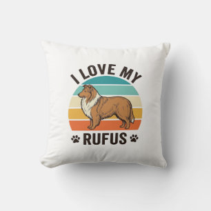 Coussin J'aime mon design de chien vintage Rufus_1