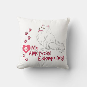 Coussin J'Aime Mon Esquimau Américain Chien !