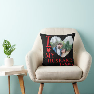 Coussin J'aime mon mari coeur photo personnalisé