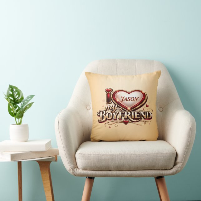 Coussin J'aime mon petit ami sur mesure (Chaise)