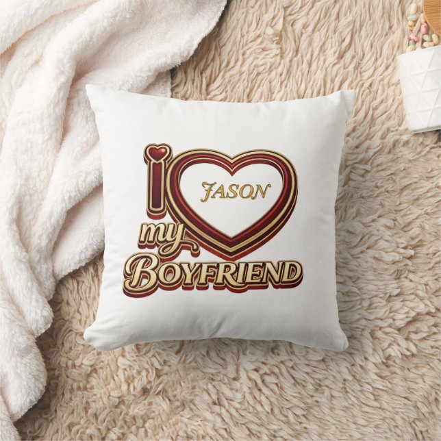 Coussin J'aime mon petit ami sur mesure (Couverture)