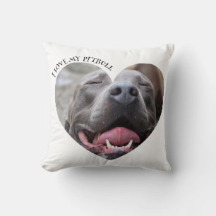 Coussin J'aime mon pitbull chien photo personnalisée