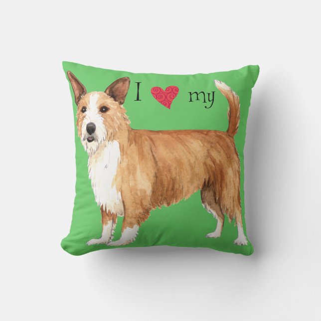 Coussin J'aime mon Podengo portugais Pequeno (Recto)