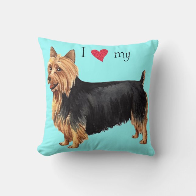 Coussin J'aime mon Terrier australien (Recto)