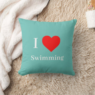 Coussin J'aime Natation Typographie & Red Heart Mint Green
