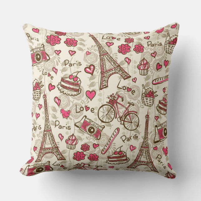 Coussin J'Aime Paris Jeter L'Oreiller (Recto)