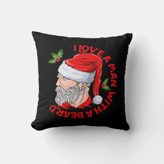 Coussin J'Aime Un Homme Avec Une Barbe Hipster Père Noël (Recto)