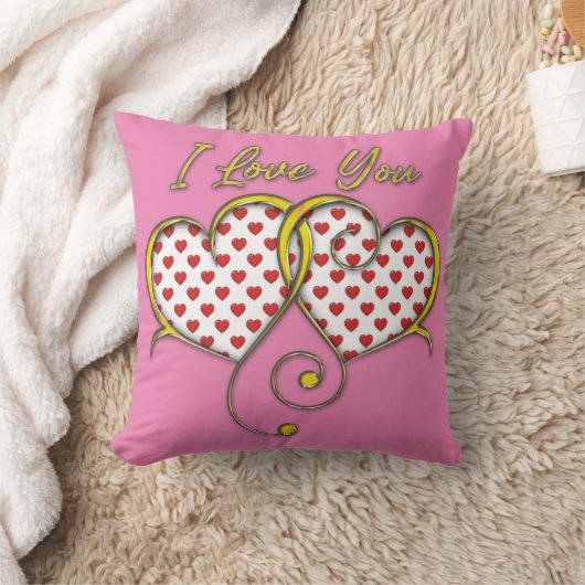 Coussin J'aime Vous Design Cœurs D'or (Couverture)