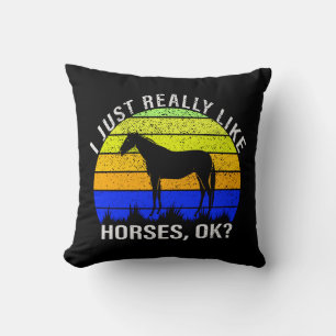 Coussin J'aime vraiment les chevaux en bleu et jaune