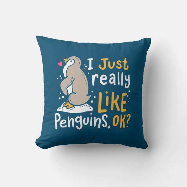 Coussin J'Aime Vraiment Les Pingouins Ok (Recto)