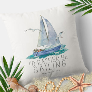 Coussin J'aimerais mieux naviguer à la voile - Citation -