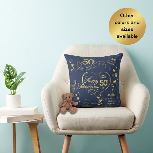 Coussin Jalon du 50e anniversaire du Mariage personnalisé