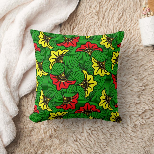 Coussin Jamaïcain Rasta couleur géométrique rouge or vert (Couverture)