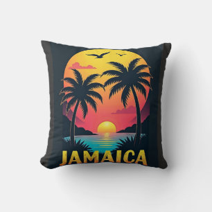 Coussin Jamaïque Retro Sunset - Palmier Tropical Vintage