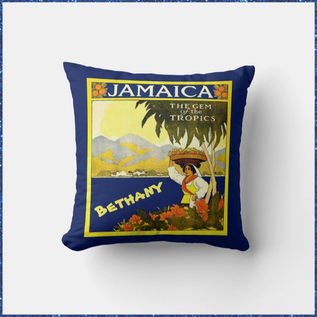 Coussin Jamaïque tropicale bleue et jaune (Créateur téléchargé)