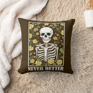 Coussin Jamais Mieux Squelette Floral Funky Skull Hallowee