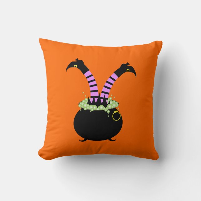 Coussin Jambes de sorcière de Halloween dans le pot noir (Recto)