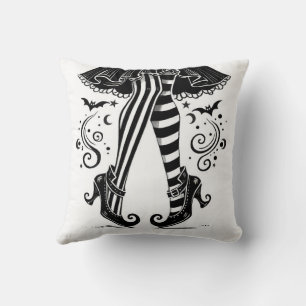 Coussin Jambes de Sorcière Noir et Blanc Fête d'Halloween 