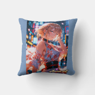 Coussin Japanese Cyberpunk Anime Girl Poster | Neon City